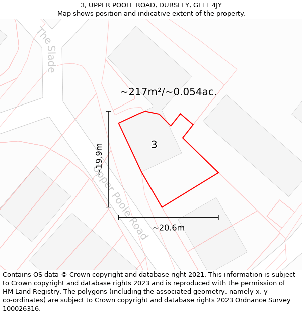 3, UPPER POOLE ROAD, DURSLEY, GL11 4JY: Plot and title map