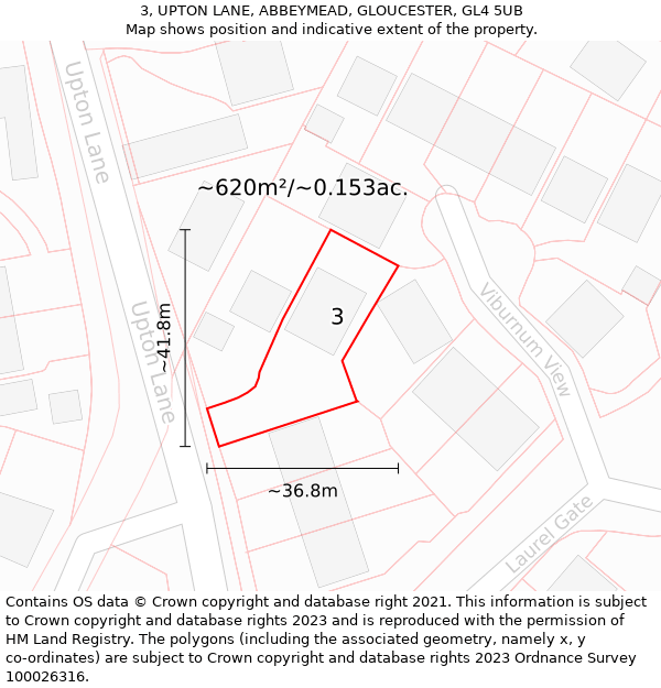 3, UPTON LANE, ABBEYMEAD, GLOUCESTER, GL4 5UB: Plot and title map