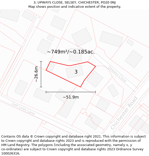 3, UPWAYS CLOSE, SELSEY, CHICHESTER, PO20 0NJ: Plot and title map