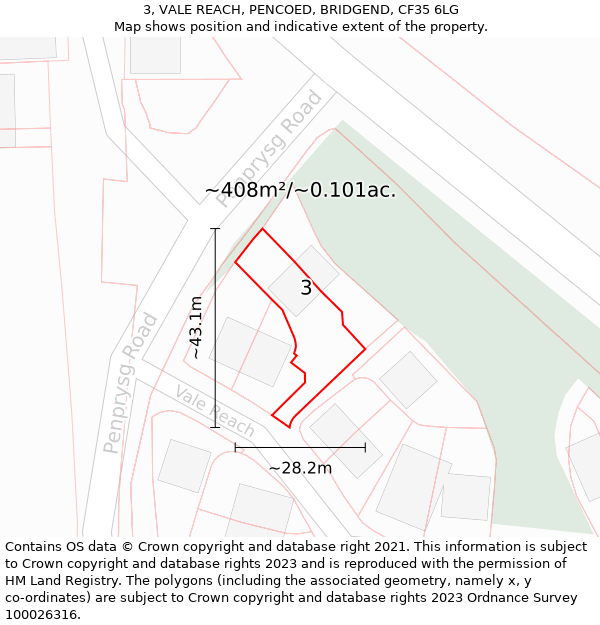 3, VALE REACH, PENCOED, BRIDGEND, CF35 6LG: Plot and title map