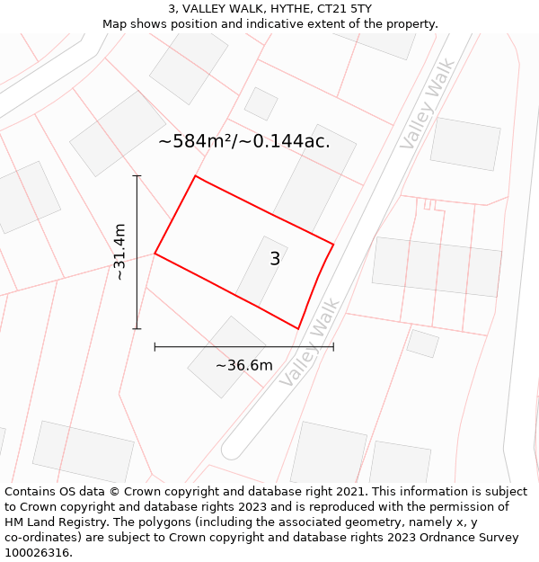 3, VALLEY WALK, HYTHE, CT21 5TY: Plot and title map