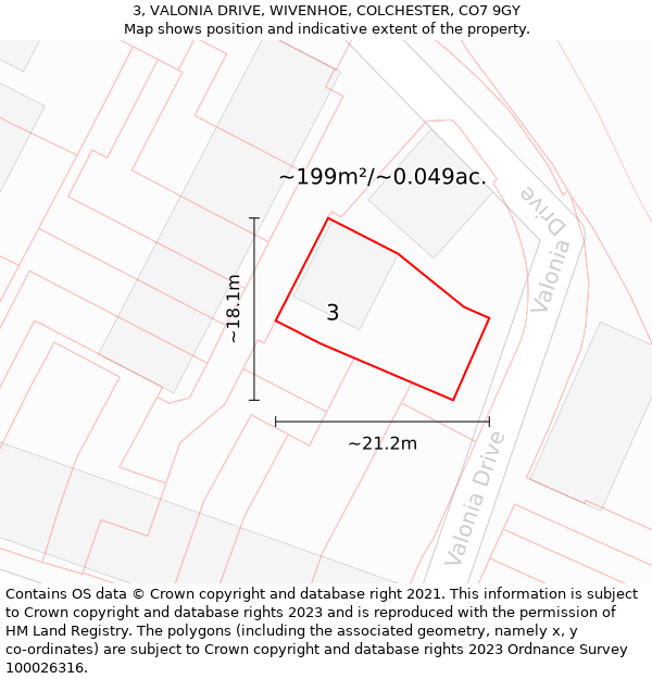 3, VALONIA DRIVE, WIVENHOE, COLCHESTER, CO7 9GY: Plot and title map