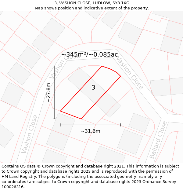 3, VASHON CLOSE, LUDLOW, SY8 1XG: Plot and title map