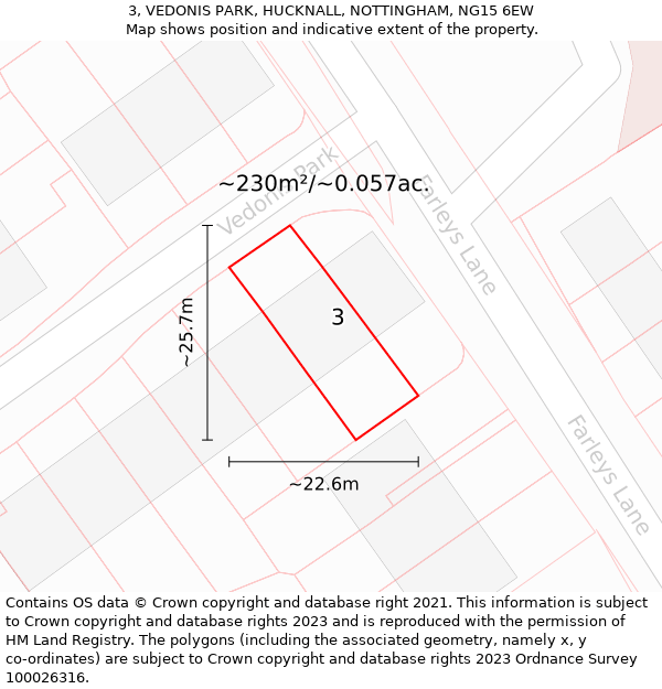 3, VEDONIS PARK, HUCKNALL, NOTTINGHAM, NG15 6EW: Plot and title map