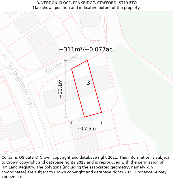 3, VERDON CLOSE, PENKRIDGE, STAFFORD, ST19 5TQ: Plot and title map