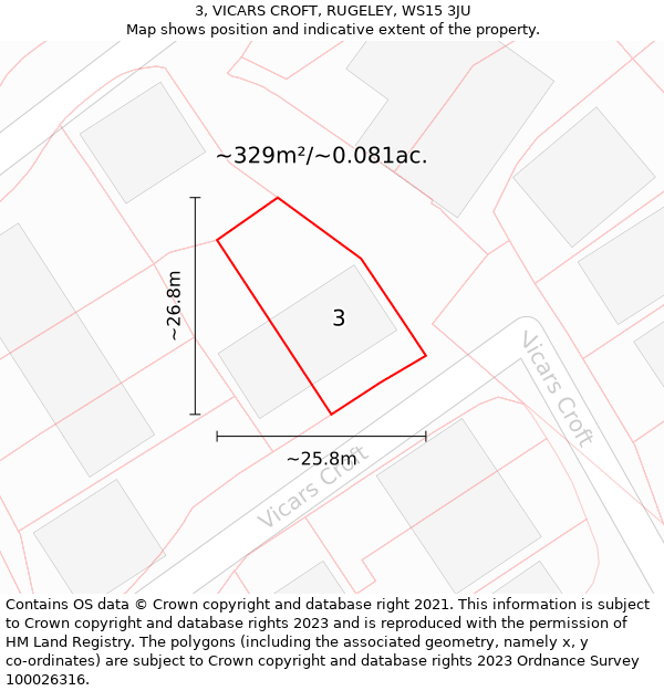 3, VICARS CROFT, RUGELEY, WS15 3JU: Plot and title map