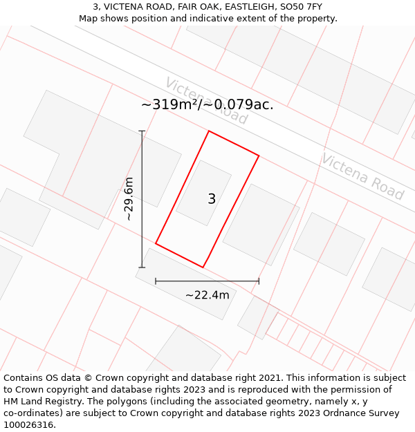 3, VICTENA ROAD, FAIR OAK, EASTLEIGH, SO50 7FY: Plot and title map