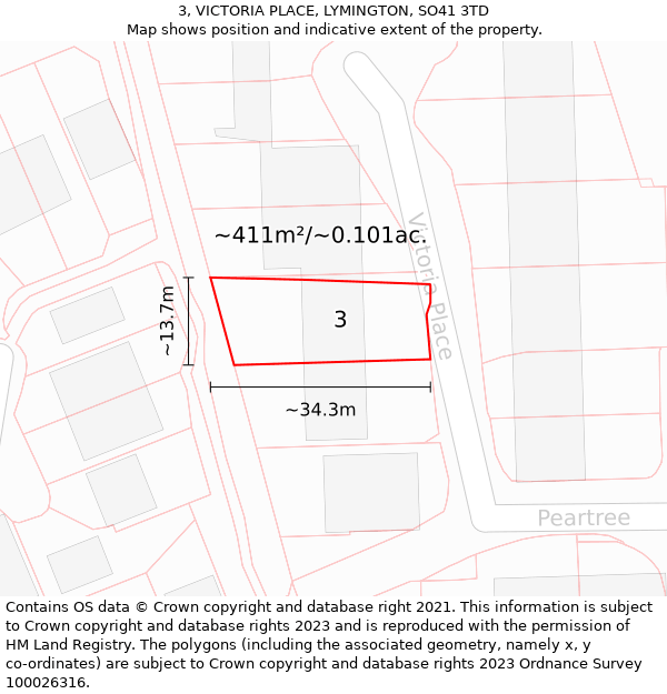 3, VICTORIA PLACE, LYMINGTON, SO41 3TD: Plot and title map