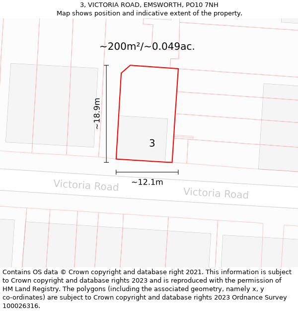 3, VICTORIA ROAD, EMSWORTH, PO10 7NH: Plot and title map