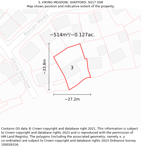 3, VIKING MEADOW, SHEFFORD, SG17 5GR: Plot and title map