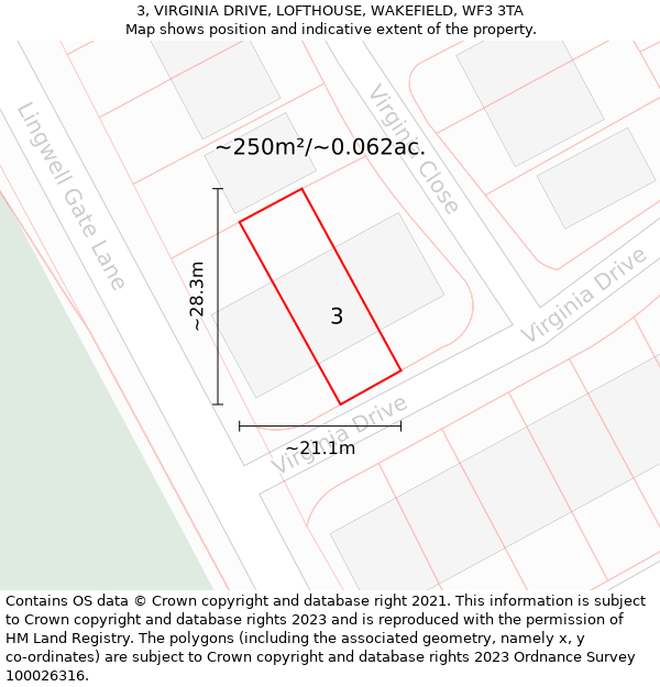 3, VIRGINIA DRIVE, LOFTHOUSE, WAKEFIELD, WF3 3TA: Plot and title map