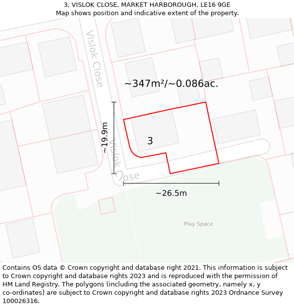 3, VISLOK CLOSE, MARKET HARBOROUGH, LE16 9GE: Plot and title map