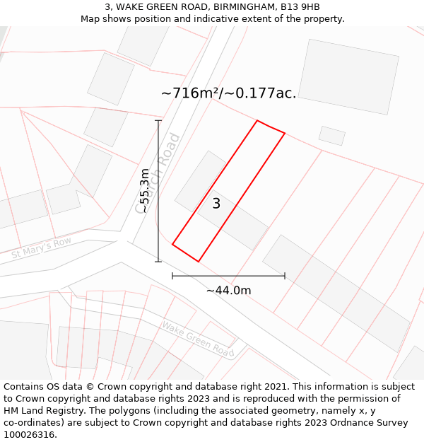 3, WAKE GREEN ROAD, BIRMINGHAM, B13 9HB: Plot and title map