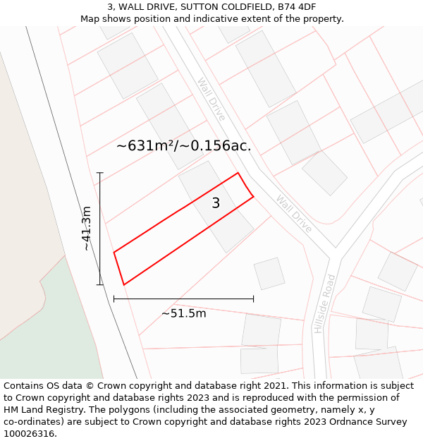 3, WALL DRIVE, SUTTON COLDFIELD, B74 4DF: Plot and title map