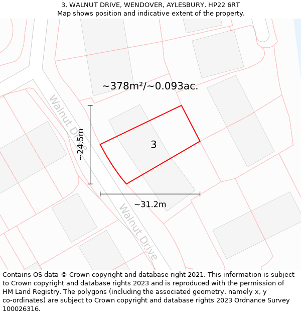 3, WALNUT DRIVE, WENDOVER, AYLESBURY, HP22 6RT: Plot and title map