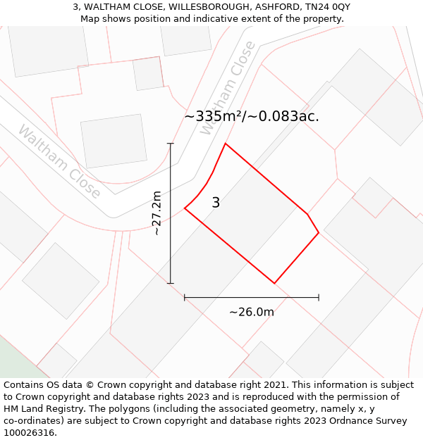 3, WALTHAM CLOSE, WILLESBOROUGH, ASHFORD, TN24 0QY: Plot and title map