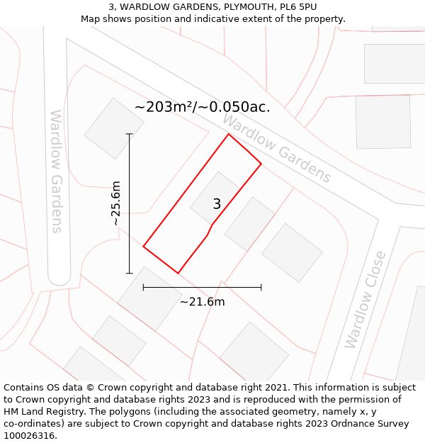 3, WARDLOW GARDENS, PLYMOUTH, PL6 5PU: Plot and title map