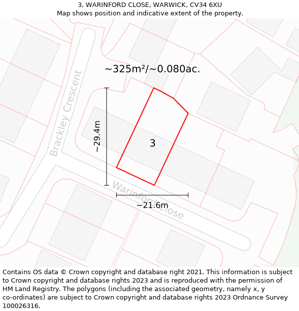 3, WARINFORD CLOSE, WARWICK, CV34 6XU: Plot and title map