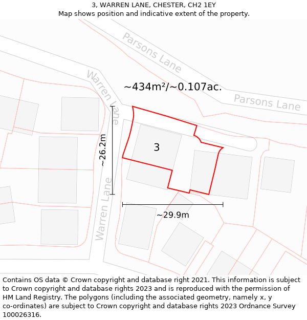 3, WARREN LANE, CHESTER, CH2 1EY: Plot and title map