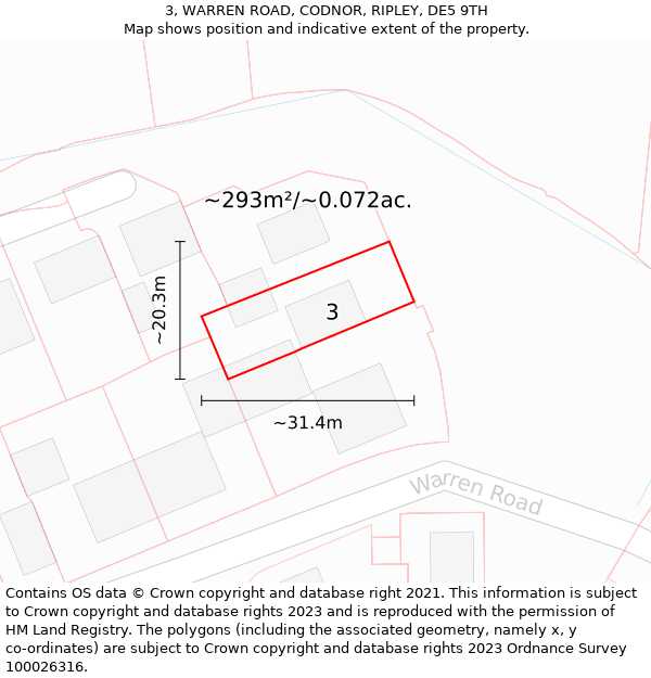 3, WARREN ROAD, CODNOR, RIPLEY, DE5 9TH: Plot and title map