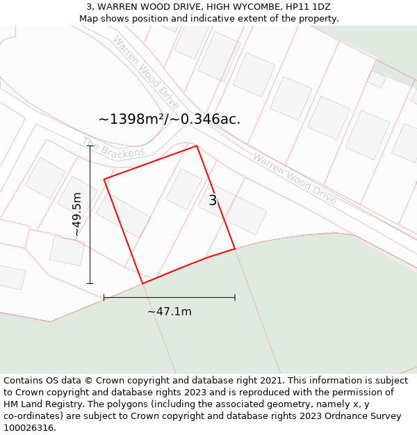 3, WARREN WOOD DRIVE, HIGH WYCOMBE, HP11 1DZ: Plot and title map