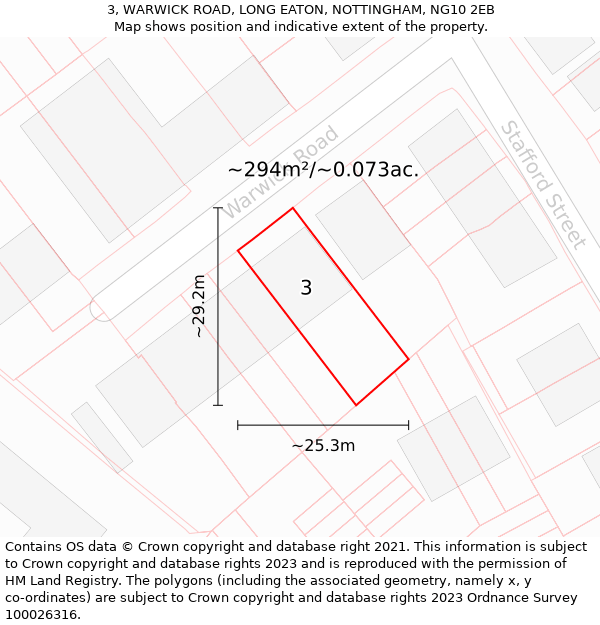 3, WARWICK ROAD, LONG EATON, NOTTINGHAM, NG10 2EB: Plot and title map