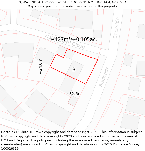 3, WATENDLATH CLOSE, WEST BRIDGFORD, NOTTINGHAM, NG2 6RD: Plot and title map