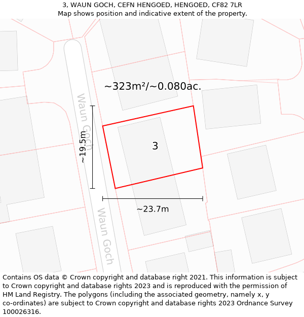 3, WAUN GOCH, CEFN HENGOED, HENGOED, CF82 7LR: Plot and title map