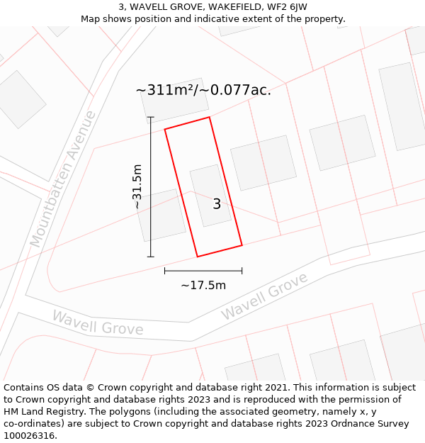 3, WAVELL GROVE, WAKEFIELD, WF2 6JW: Plot and title map