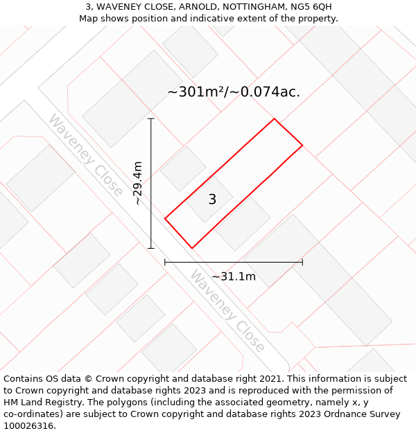 3, WAVENEY CLOSE, ARNOLD, NOTTINGHAM, NG5 6QH: Plot and title map