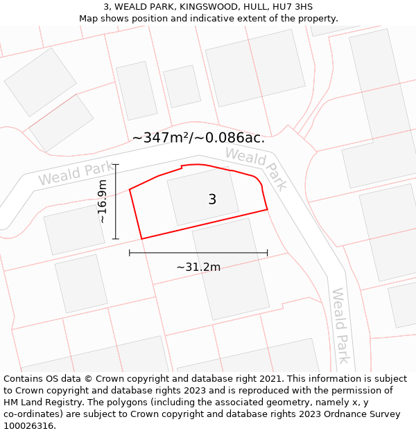 3, WEALD PARK, KINGSWOOD, HULL, HU7 3HS: Plot and title map