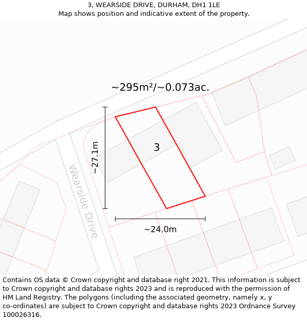3, WEARSIDE DRIVE, DURHAM, DH1 1LE: Plot and title map