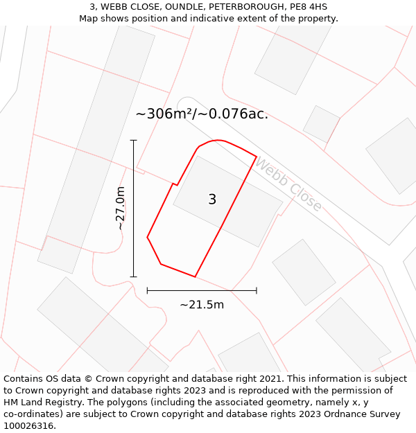 3, WEBB CLOSE, OUNDLE, PETERBOROUGH, PE8 4HS: Plot and title map