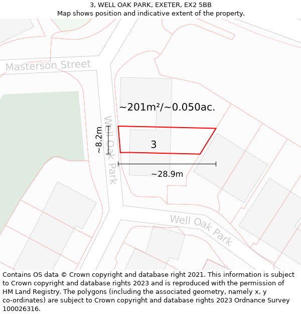 3, WELL OAK PARK, EXETER, EX2 5BB: Plot and title map