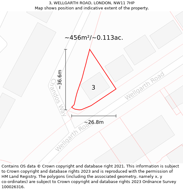 3, WELLGARTH ROAD, LONDON, NW11 7HP: Plot and title map