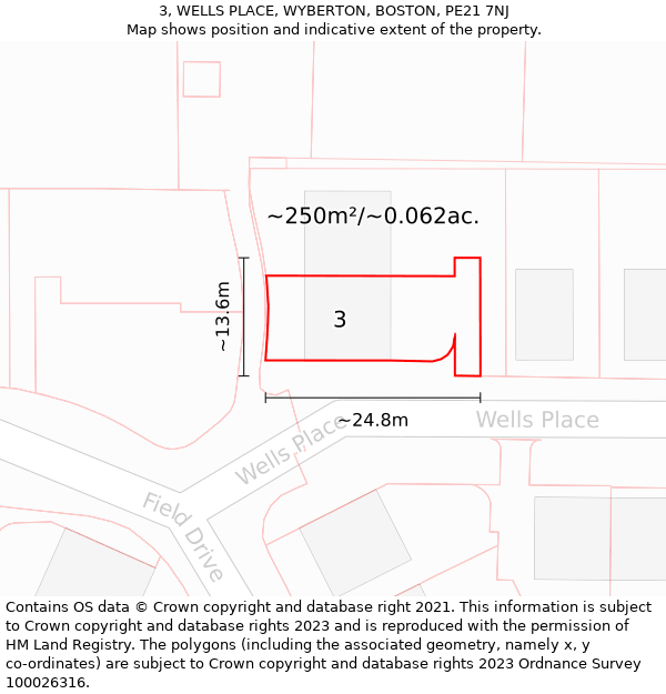 3, WELLS PLACE, WYBERTON, BOSTON, PE21 7NJ: Plot and title map