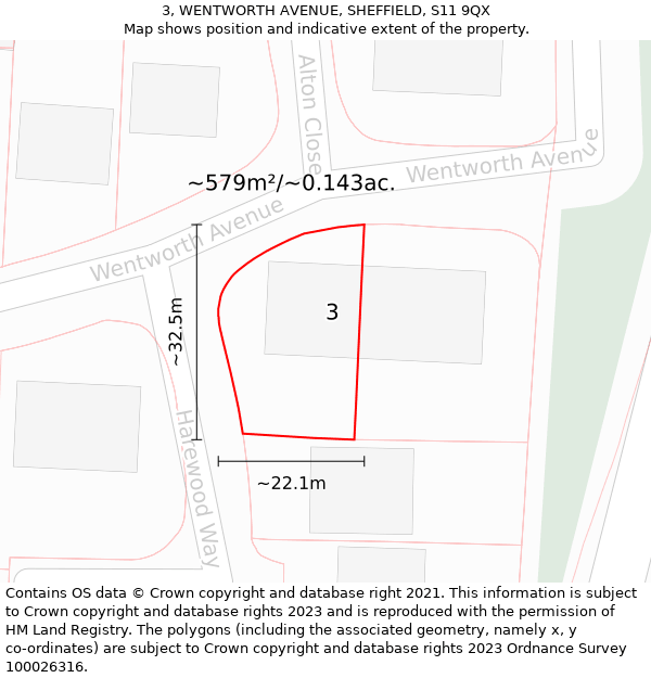 3, WENTWORTH AVENUE, SHEFFIELD, S11 9QX: Plot and title map