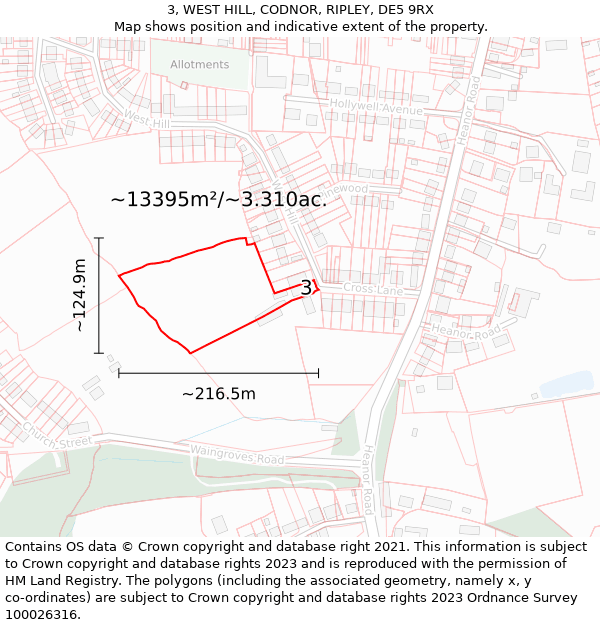 3, WEST HILL, CODNOR, RIPLEY, DE5 9RX: Plot and title map