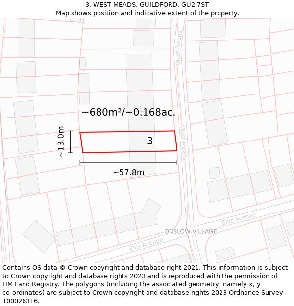 3, WEST MEADS, GUILDFORD, GU2 7ST: Plot and title map