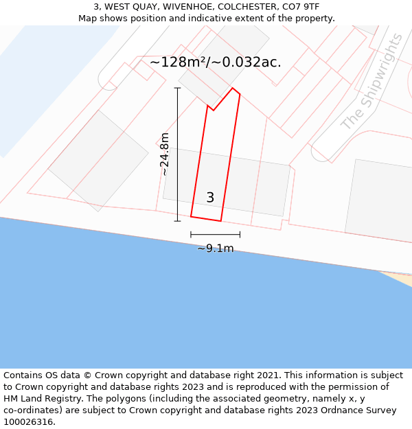 3, WEST QUAY, WIVENHOE, COLCHESTER, CO7 9TF: Plot and title map