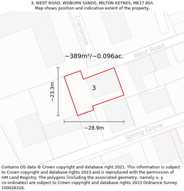 3, WEST ROAD, WOBURN SANDS, MILTON KEYNES, MK17 8SA: Plot and title map