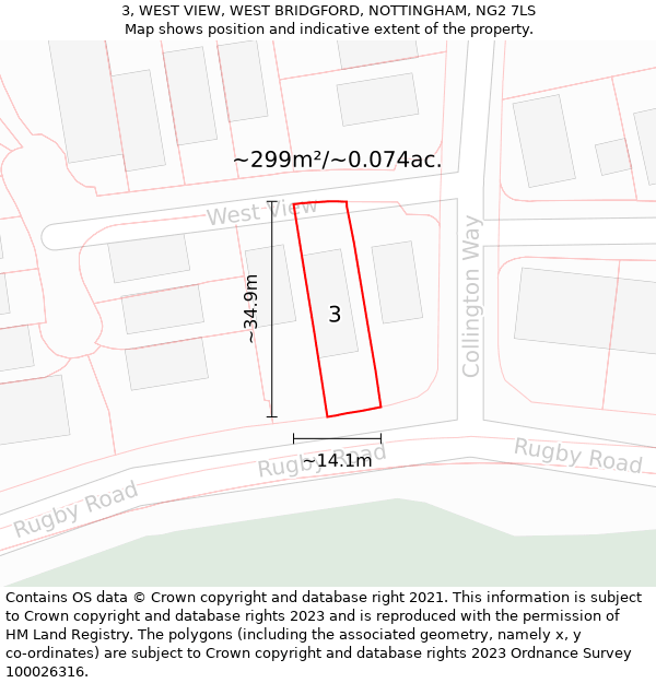 3, WEST VIEW, WEST BRIDGFORD, NOTTINGHAM, NG2 7LS: Plot and title map