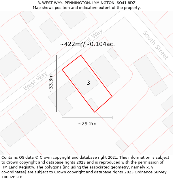 3, WEST WAY, PENNINGTON, LYMINGTON, SO41 8DZ: Plot and title map