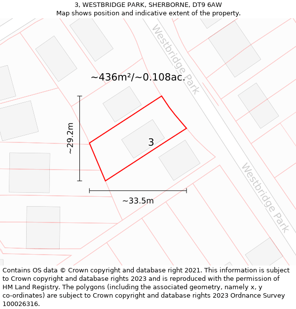 3, WESTBRIDGE PARK, SHERBORNE, DT9 6AW: Plot and title map