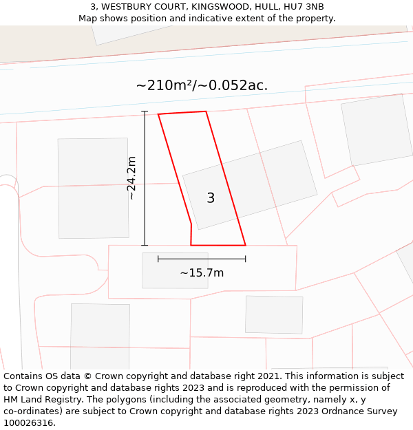 3, WESTBURY COURT, KINGSWOOD, HULL, HU7 3NB: Plot and title map