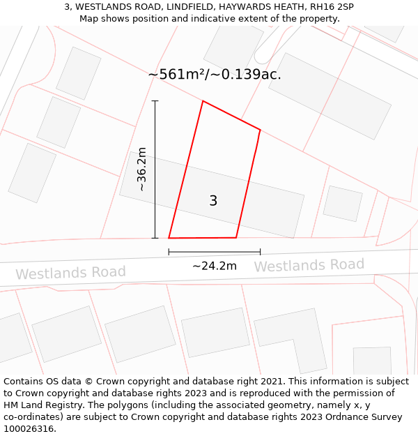 3, WESTLANDS ROAD, LINDFIELD, HAYWARDS HEATH, RH16 2SP: Plot and title map