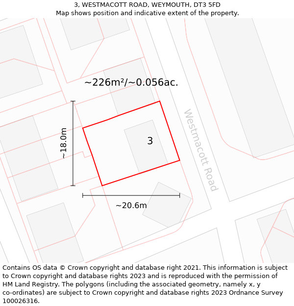 3, WESTMACOTT ROAD, WEYMOUTH, DT3 5FD: Plot and title map