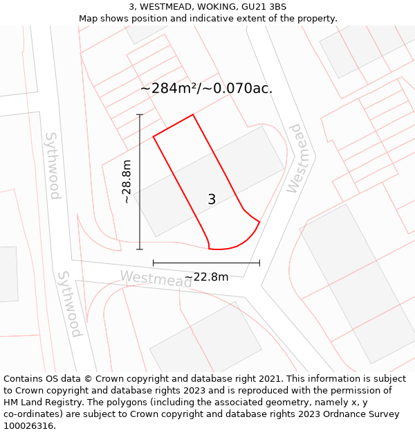 3, WESTMEAD, WOKING, GU21 3BS: Plot and title map