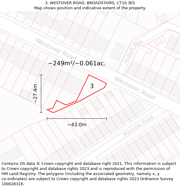 3, WESTOVER ROAD, BROADSTAIRS, CT10 3ES: Plot and title map