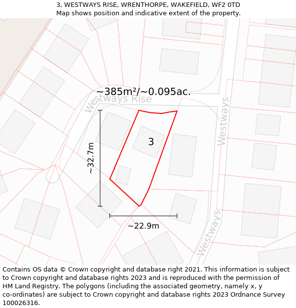 3, WESTWAYS RISE, WRENTHORPE, WAKEFIELD, WF2 0TD: Plot and title map